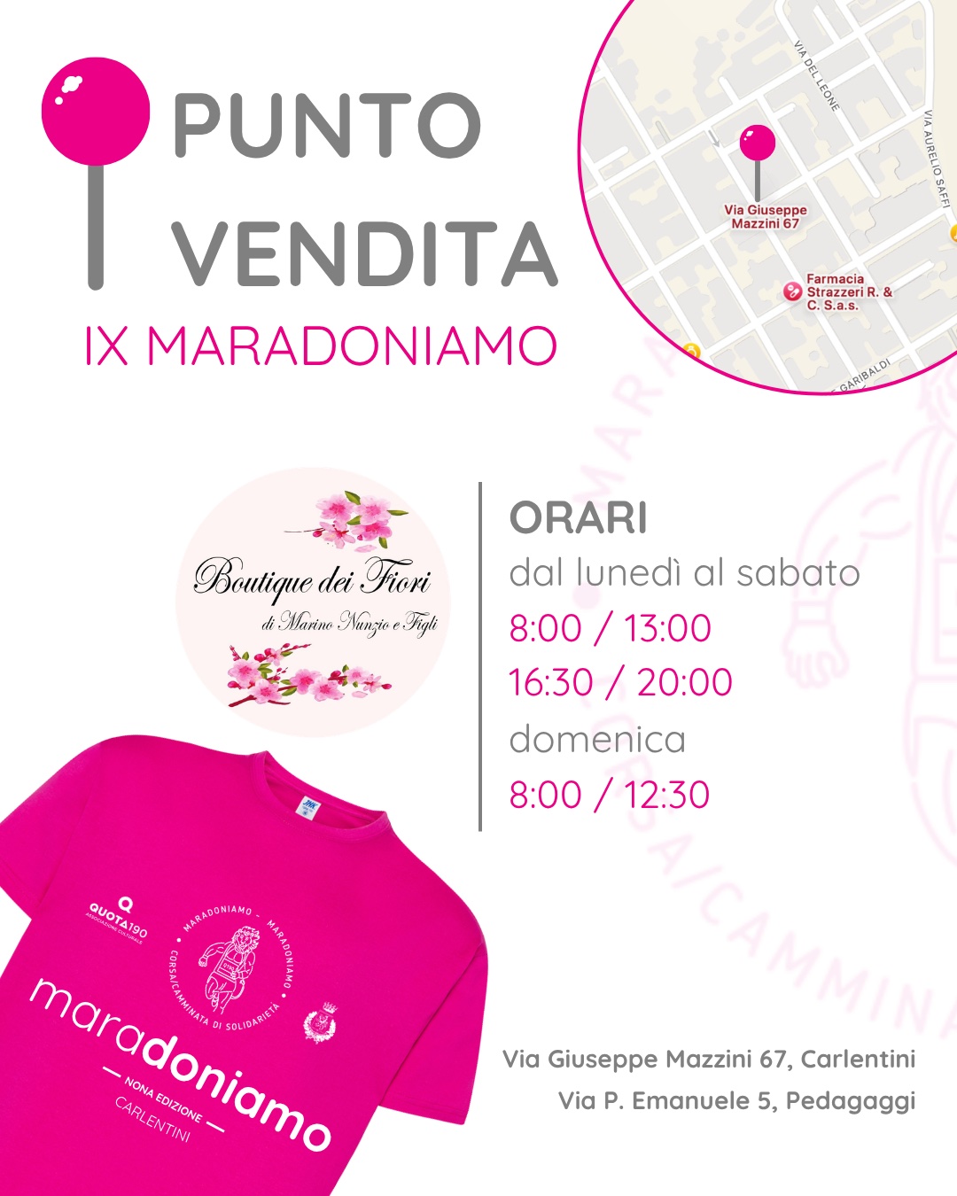 Punto vendita alla Boutique dei Fiori, con mappa e orari
