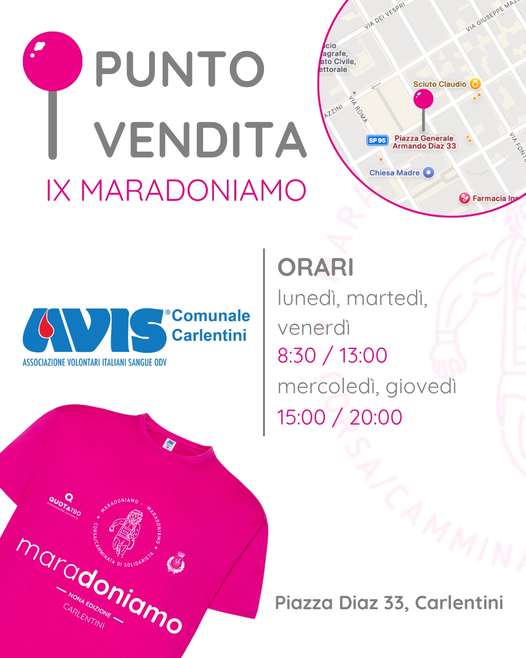 Punto vendita all'AVIS comunale di Carlentini, con mappa e orari