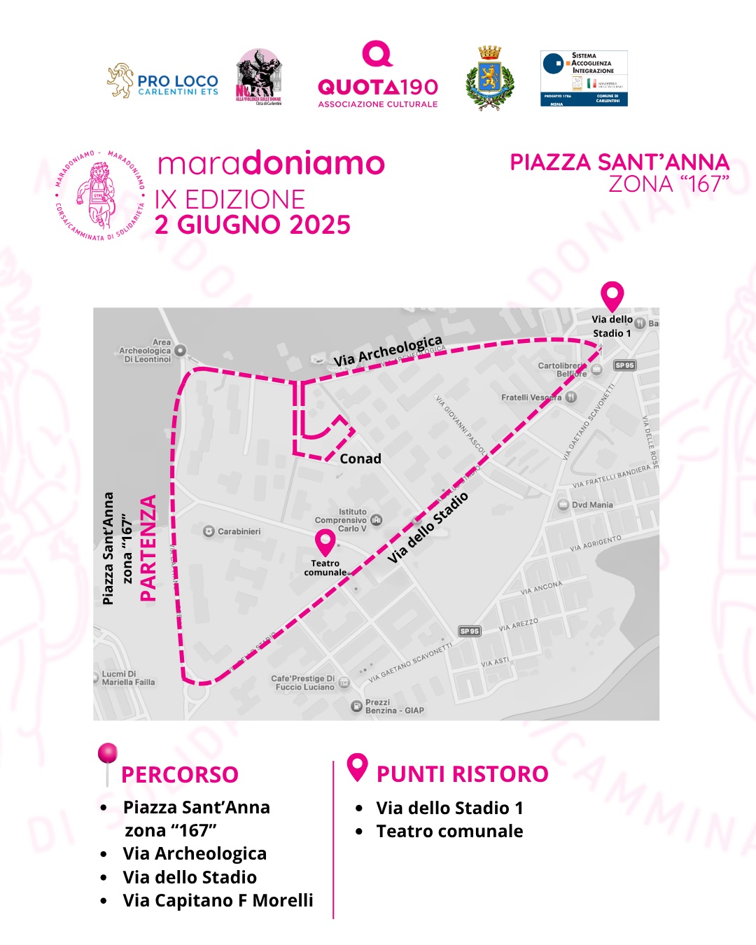 Il percorso della camminata del 2 giugno